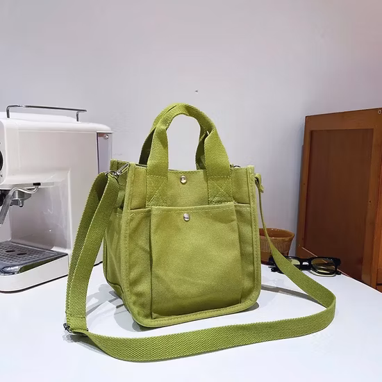 크로스바디 스트랩 다중 포켓이 있는 내구성 있는 대용량 면 캔버스 쇼핑 숄더 토트 백